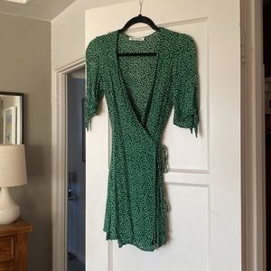 Reformation green floral mini wrap dress small